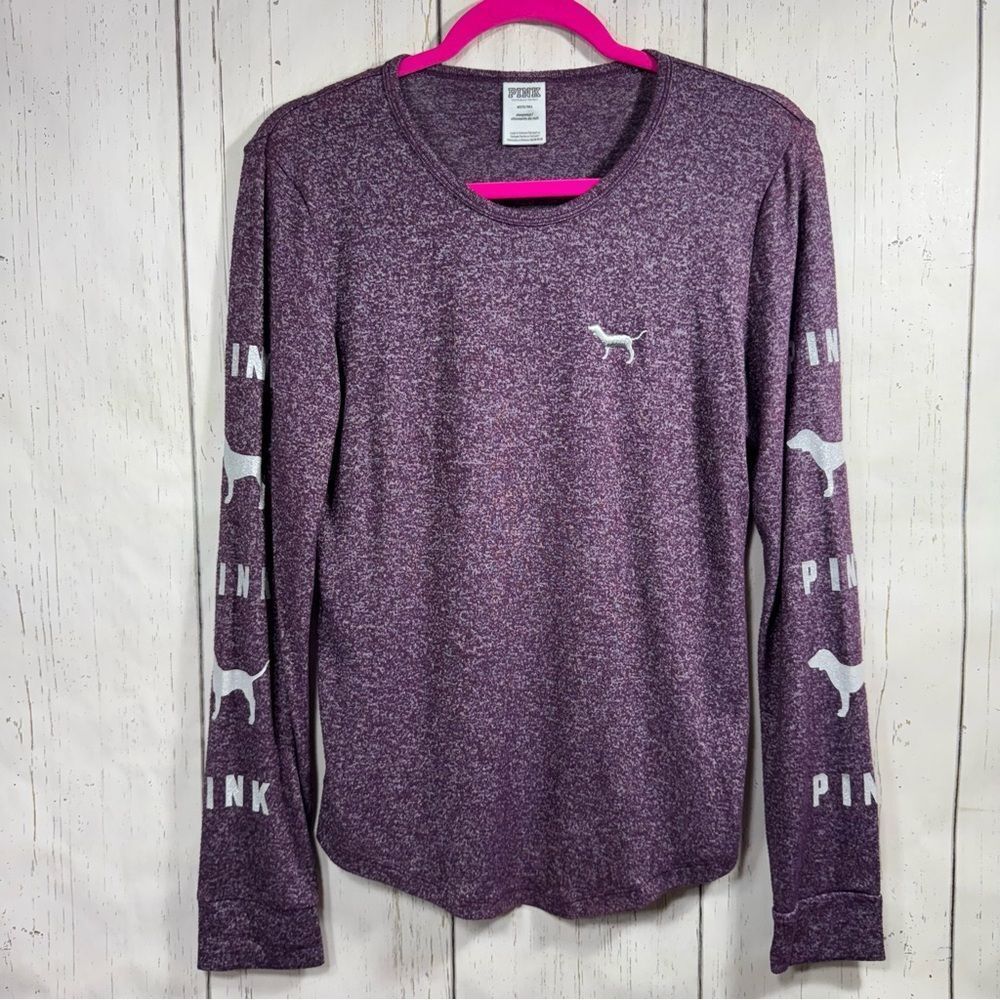 Pink Victorias Secret Plum Purple Glitter Dog All Over Logo Sleep Womens Shirt